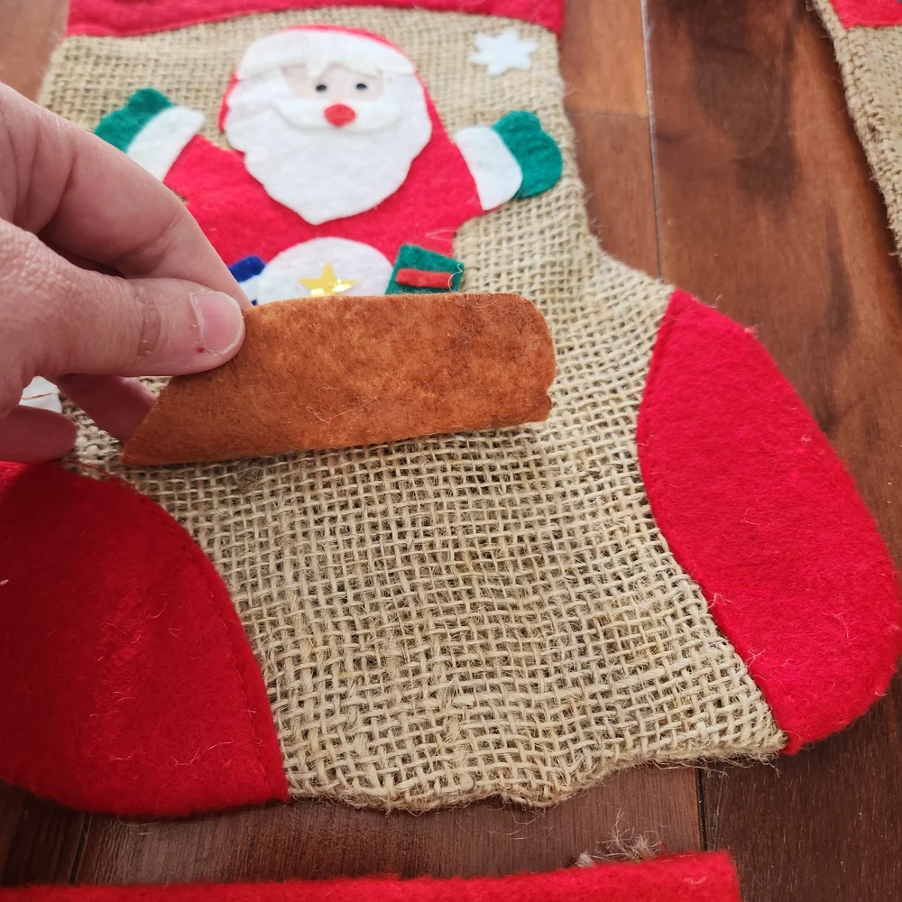 Set of 4 Burlap with Felt Applique Christmas Stockings
